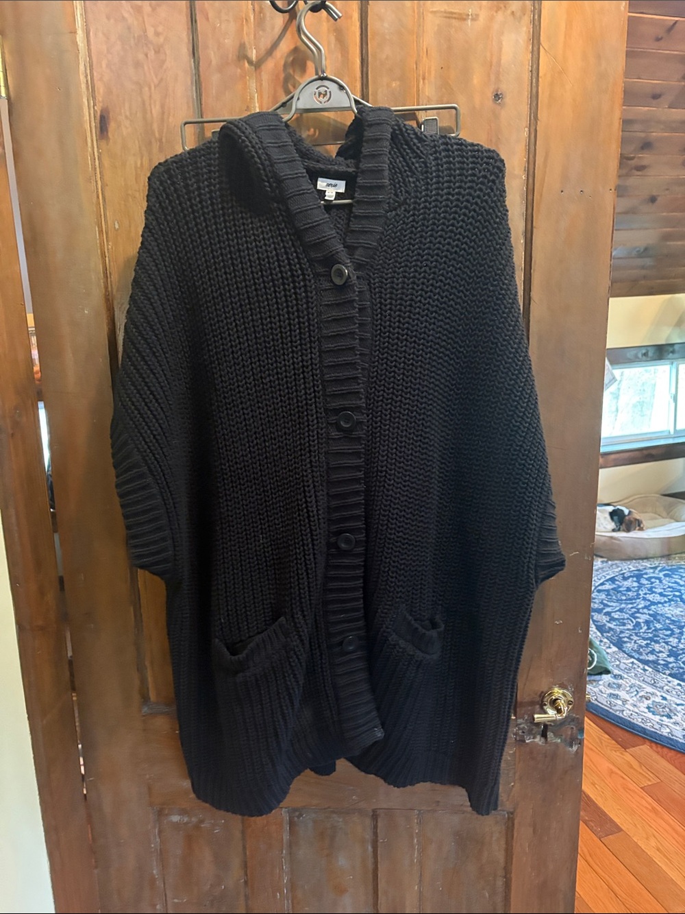 aerie Black Chunky Knit Button-Front Cardigan with Pockets